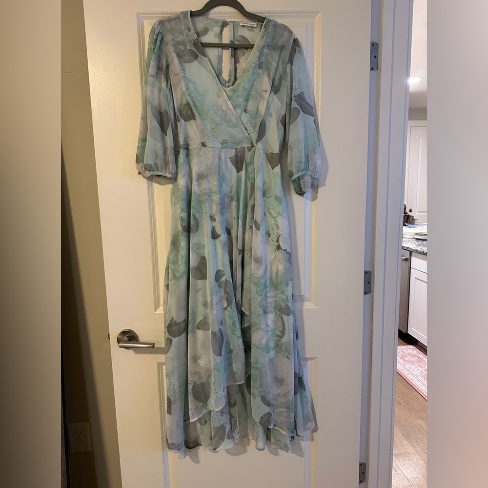 Calvin Klein High Low Dress in Blue and Gray